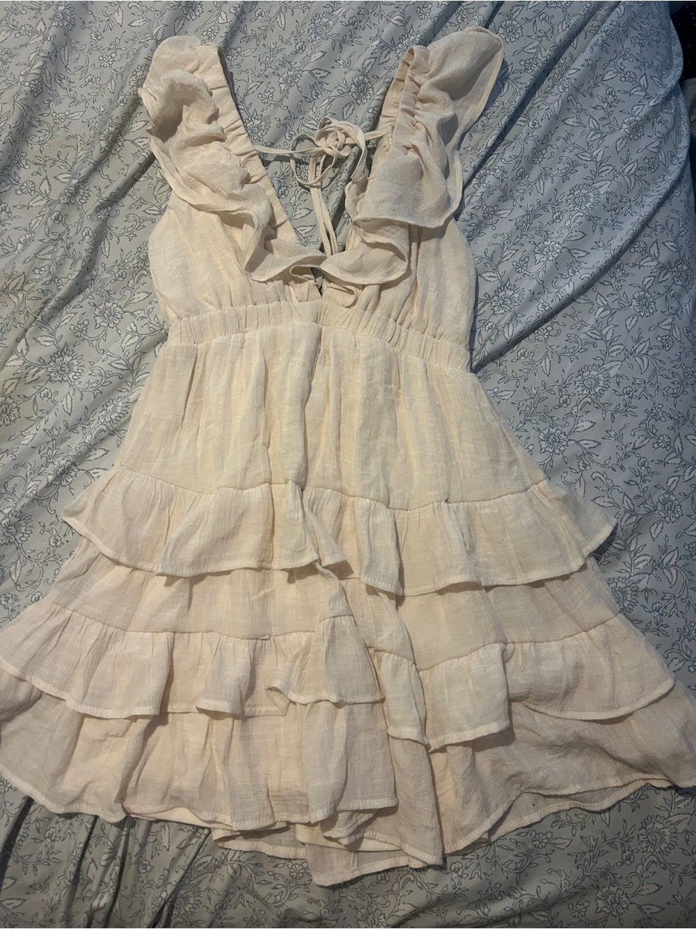 HYFVE Cream Ruffle Mini Dress